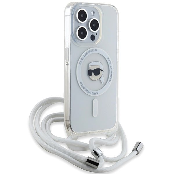 Karl Lagerfeld iPhone 15 Pro Max - Crossbody IML Karl Head - MagSafe Σκληρή Θήκη με Πλαίσιο Σιλικόνης και Λουράκι - Διάφανη - KLHMP15LHCKHNT