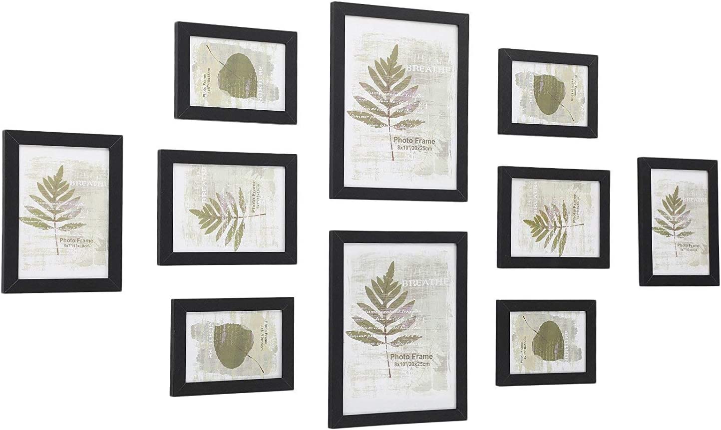 Songmics Σετ με 10 Κορνίζες για Φωτογραφίες - 2 x 20 x 25 cm - 4 x 13 x 18 cm - 4 x 10 x 15 cm - Black - RPF310H