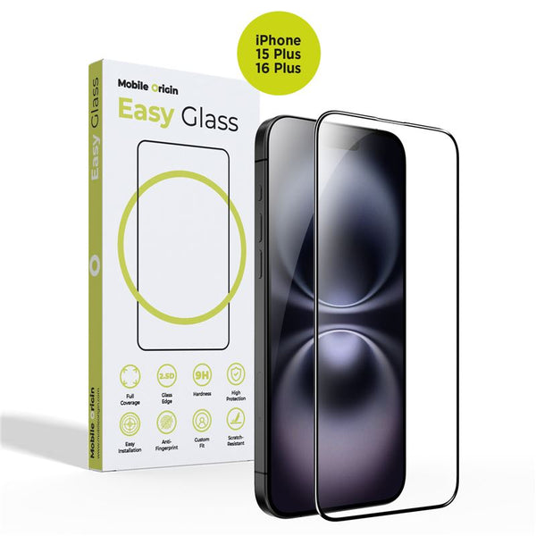 Mobile Origin iPhone 15 Plus / iPhone 16 Plus EasyGlass Case Friendly 9H Full Screen Full Glue Tempered Glass Αντιχαρακτικό Γυαλί Οθόνης - Black