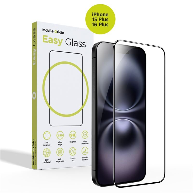 Mobile Origin iPhone 15 Plus / iPhone 16 Plus EasyGlass Case Friendly 9H Full Screen Full Glue Tempered Glass Αντιχαρακτικό Γυαλί Οθόνης - Black