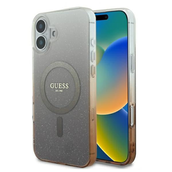 Guess iPhone 16 Plus - IML Glitter Gradient - MagSafe Σκληρή Θήκη με Πλαίσιο Σιλικόνης - Brown - GUHMP16MHGRCELW