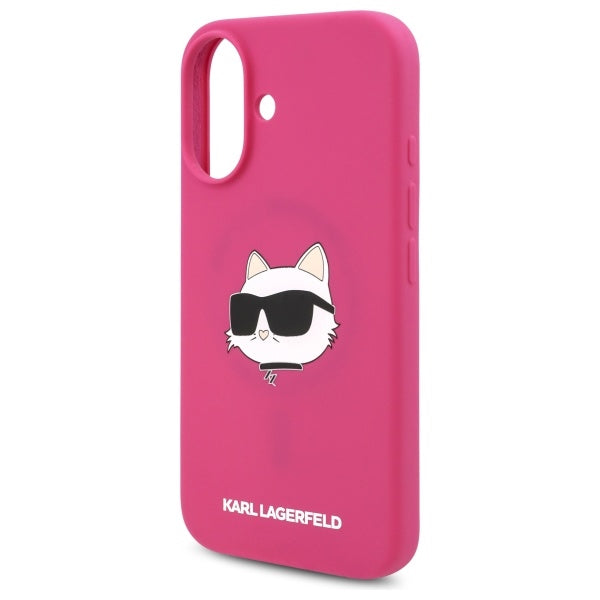 Karl Lagerfeld iPhone 16 - Silicone Choupette Head Print - MagSafe Θήκη Σιλικόνης - Fuschia - KLHMP16SSCHPPLF
