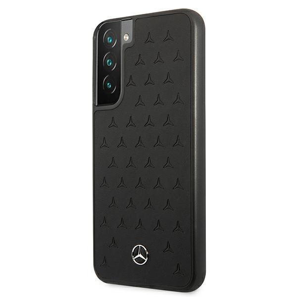 Mercedes Samsung Galaxy S22 Plus Stars Pattern Σκληρή Θήκη με Επένδυση Γνήσιου Δέρματος και Πλαίσιο Σιλικόνης - Black - MEHCS22MPSQBK