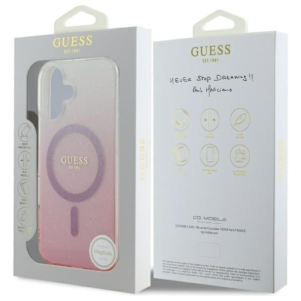 Guess iPhone 16 Plus - IML Glitter Gradient - MagSafe Σκληρή Θήκη με Πλαίσιο Σιλικόνης - Pink - GUHMP16MHGRCELP