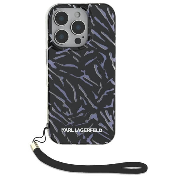 Karl Lagerfeld iPhone 16 Pro Max - Zebra with Cord - Σκληρή Θήκη με Πλαίσιο Σιλικόνης και Λουράκι - Purple - KLHCP16XHZBPKCCU