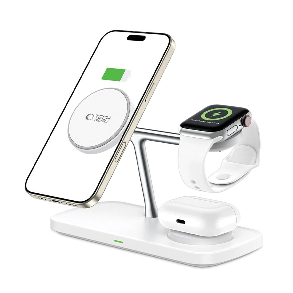 Tech-Protect QI15W-A45 3in1 Ασύρματος Μαγνητικός Φορτιστής MagSafe - White