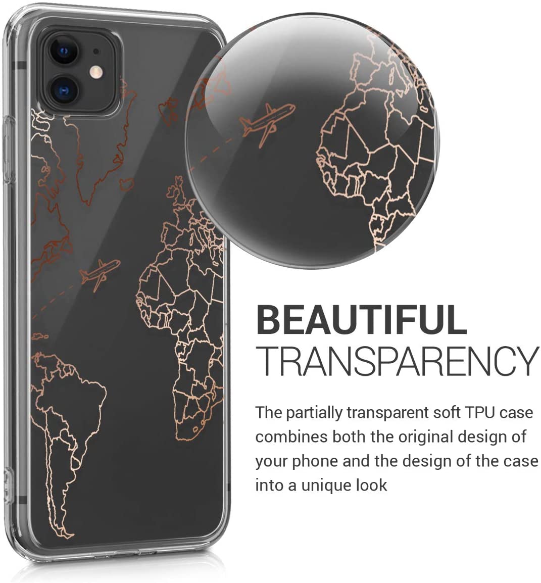 KW iPhone 11 Θήκη Σιλικόνης TPU Design Travel and Explore - Rose Gold / Διάφανη - 49785.25