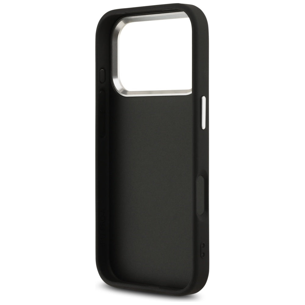 Guess iPhone 17 Pro - 4G Big 4G Classic Logo - Σκληρή Θήκη με Πλαίσιο Σιλικόνης και Επένδυση από Οικολογικό Δέρμα - Black / Silver - GUHCP17LP4G4SMCK