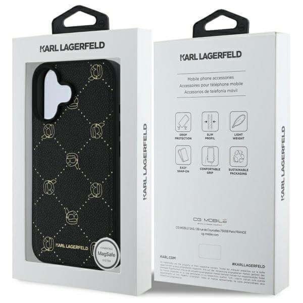 Karl Lagerfeld iPhone 16 - Karl Head MagSafe - Σκληρή Θήκη με Επένδυση Συνθετικού Δέρματος και Πλαίσιο Σιλικόνης - Black - KLHMP16SPGKHPHK
