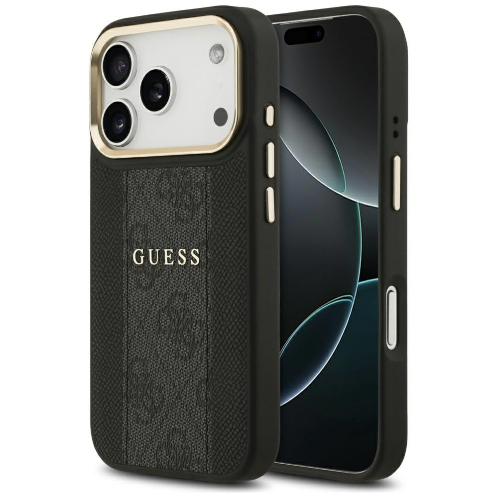 Guess iPhone 17 Pro - 4G Stripe MagSafe - Θήκη με Επένδυση Συνθετικού Δέρματος - Black - GUHMP17LPG4SEMCK