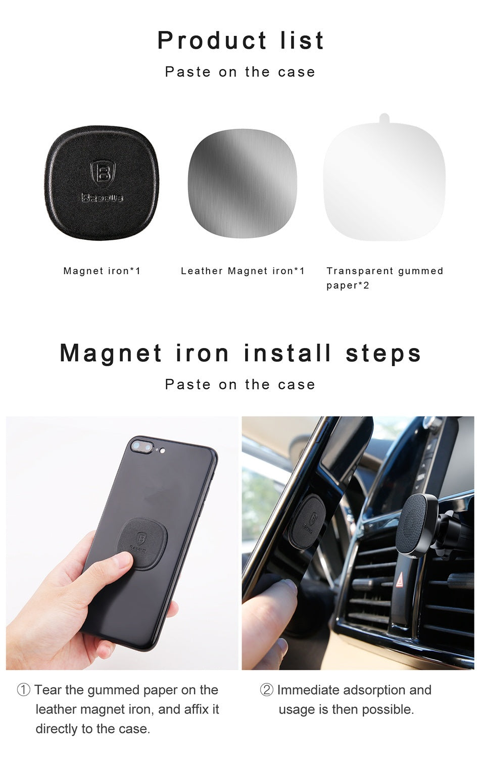 Baseus Privity Pro Air Vent Magnetic Car Mount Holder for Smartphones / iPhones - Μαγνητική Βάση Αυτοκινήτου Αεραγωγού με Δέρμα - Black - SUMQ-PR01