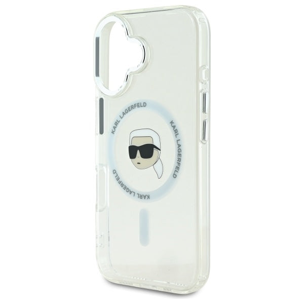 Karl Lagerfeld iPhone 16 - IML Metal Karl Head - MagSafe Σκληρή Θήκη με Πλαίσιο Σιλικόνης - White - KLHMP16SHLSKIH