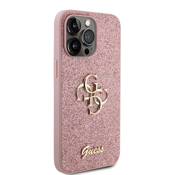 Guess iPhone 15 Pro Glitter Script Big 4G Σκληρή Θήκη με Πλαίσιο Σιλικόνης - Pink - GUHCP15LHG4SGP