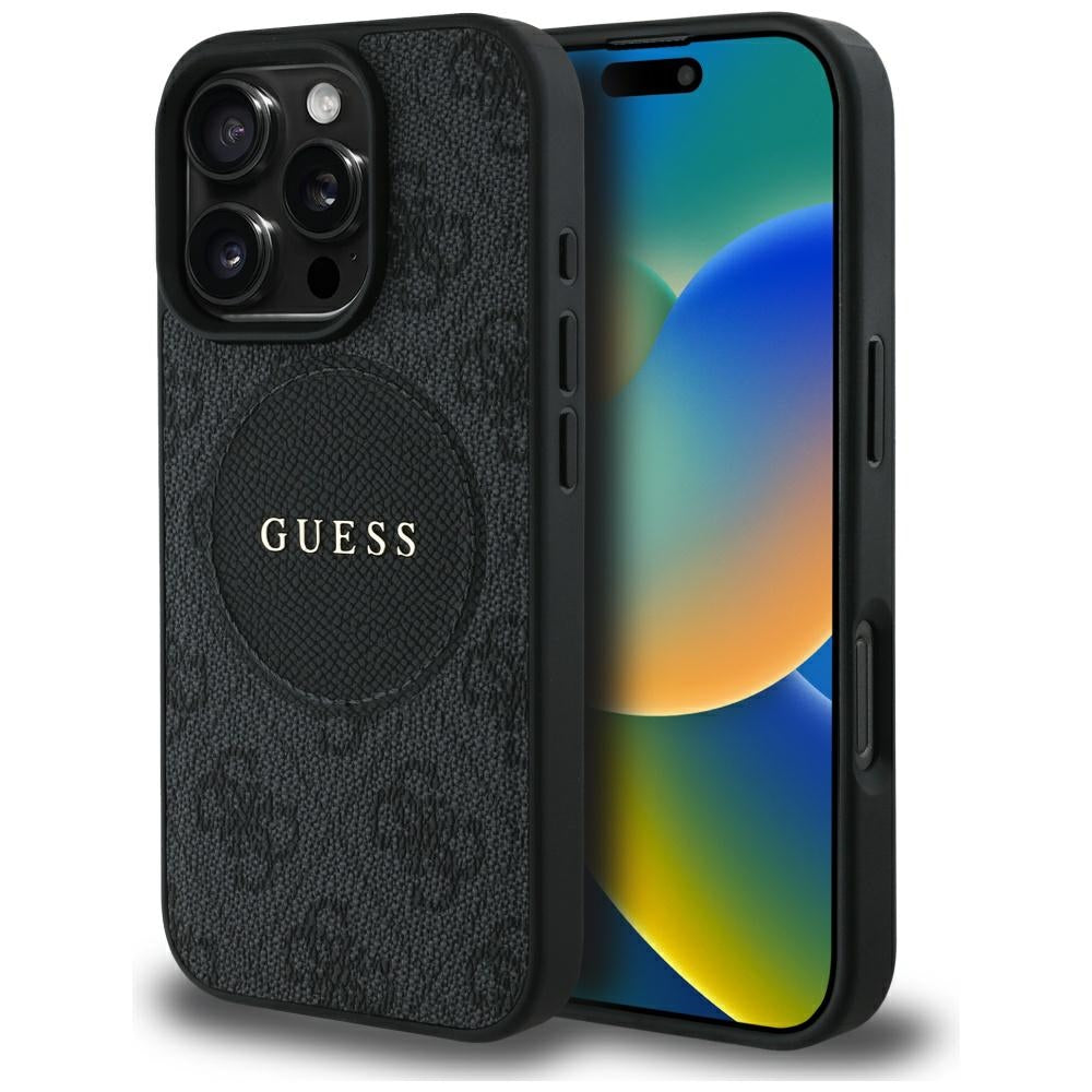 Guess iPhone 16 Pro Max - 4G Circle Classic Logo - MagSafe Θήκη με Επένδυση Συνθετικού Δέρματος - Black - GUHMP16XP4PGRSGK