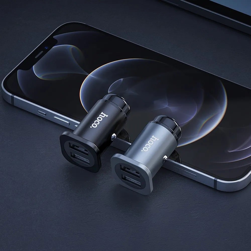 Hoco NZ4 Wise Road Φορτιστής Αυτοκινήτου με Δύο Θύρες USB και Καλώδιο Type C 8A 24W - Black