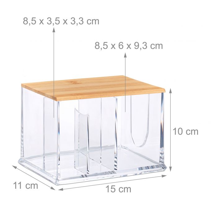 Relaxdays Κουτί Αποθήκευσης Αξεσουάρ Μπάνιου με Καπάκι από Μπαμπού - Large - Clear / Light Brown - 4052025905972