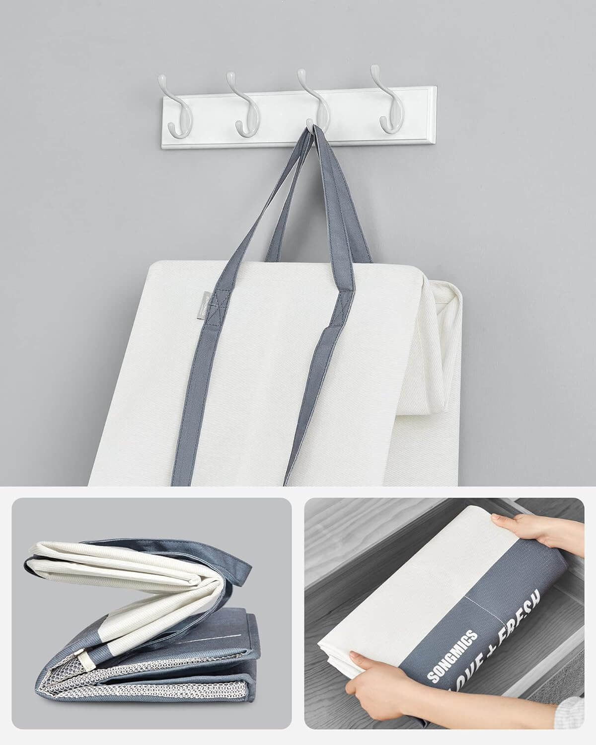 Songmics Υφασμάτινο Καλάθι Απλύτων με 2 Διαμερίσματα - Dark Blue - LCB209Q11