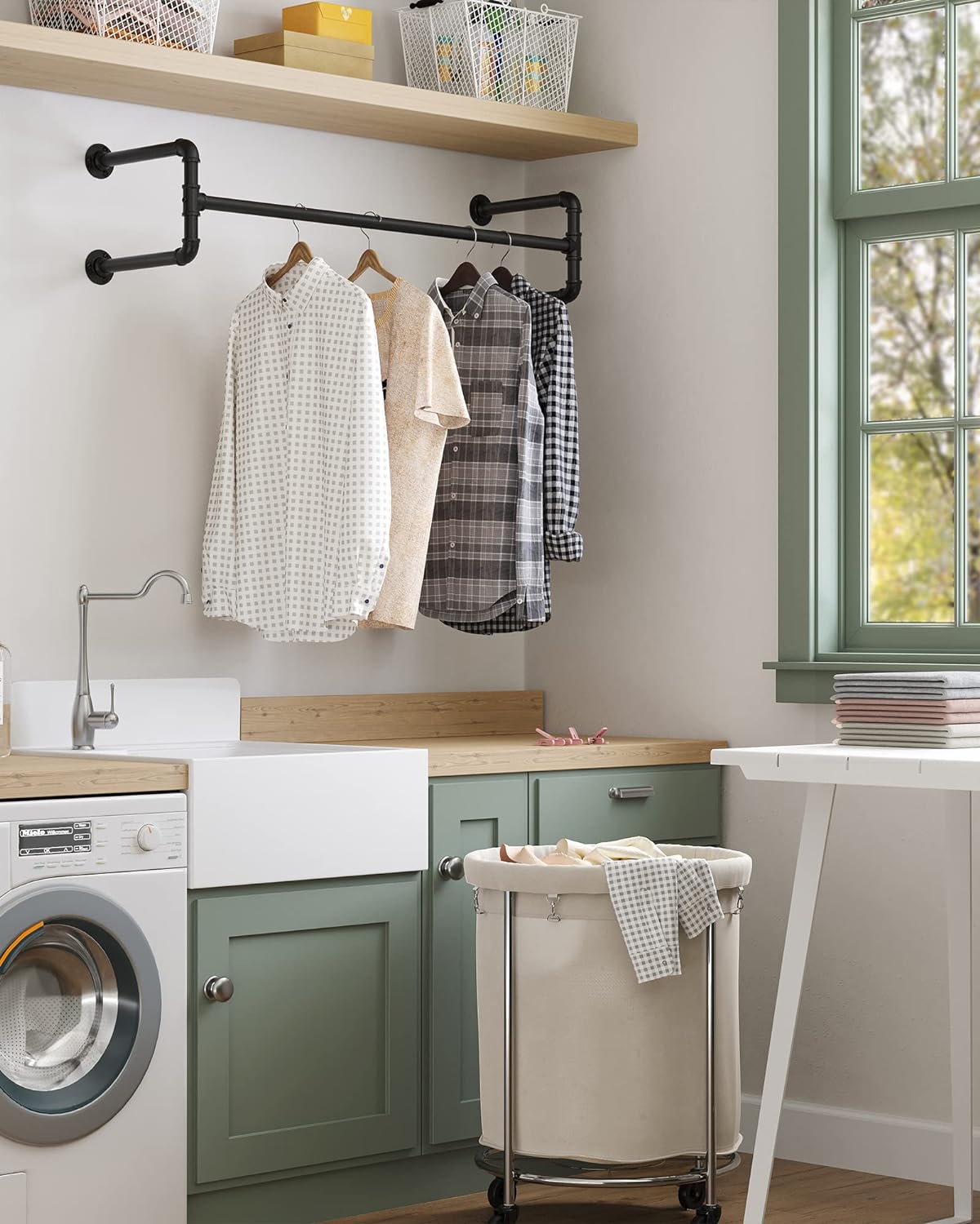 Songmics Σετ με 2 Επιτοίχιες Μεταλλικές Ράγες Ρούχων - 112 x 30 x 29.3 cm - Black - HSR64BK - 02