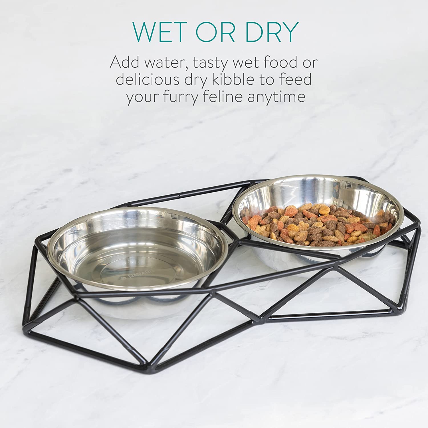 Navaris Pet Bowl - Σετ με 2 Μπολ Φαγητού και Νερού με Μεταλλική Βάση για Κατοικίδια - 54103.01