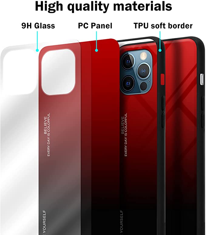 Cadorabo iPhone 13 Pro Θήκη με Πλαίσιο Σιλικόνης και Όψη Γυαλιού Tempered Glass - Red / Black