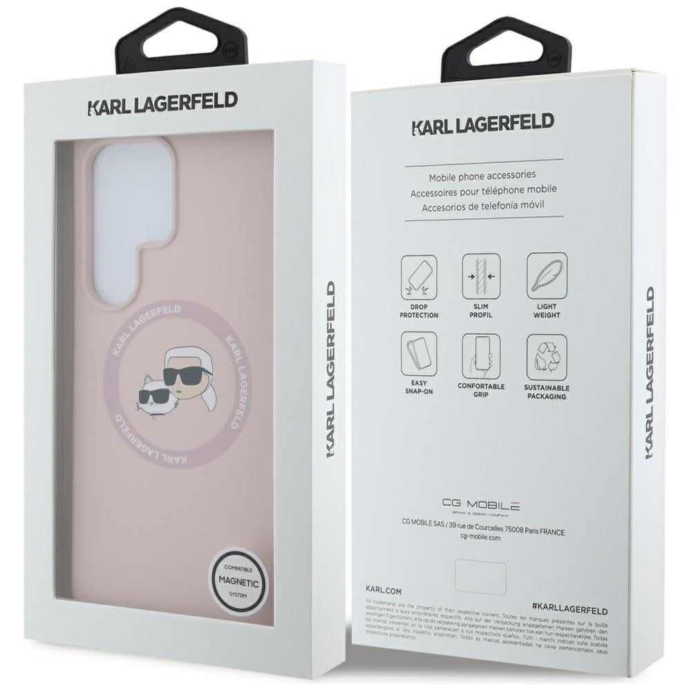 Karl Lagerfeld Samsung Galaxy S25 Ultra - Silicone Double Heads and Circle - Σκληρή Θήκη Σιλικόνης με MagSafe - Pink - KLHMS25LSKCHTCP