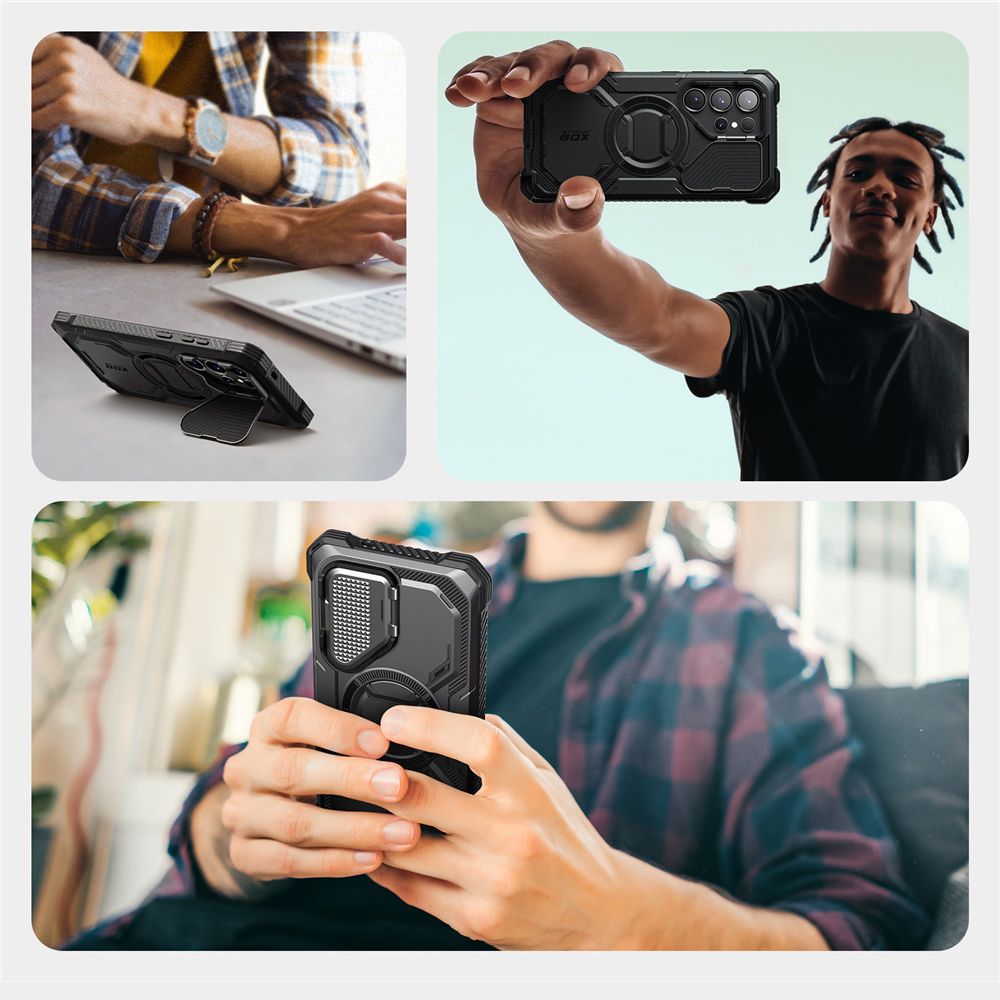 Supcase Samsung Galaxy S25 Ultra Armorbox Magsafe Σκληρή Θήκη με Προστασία Οθόνης και Κάλυμμα Κάμερας / Stand - Black