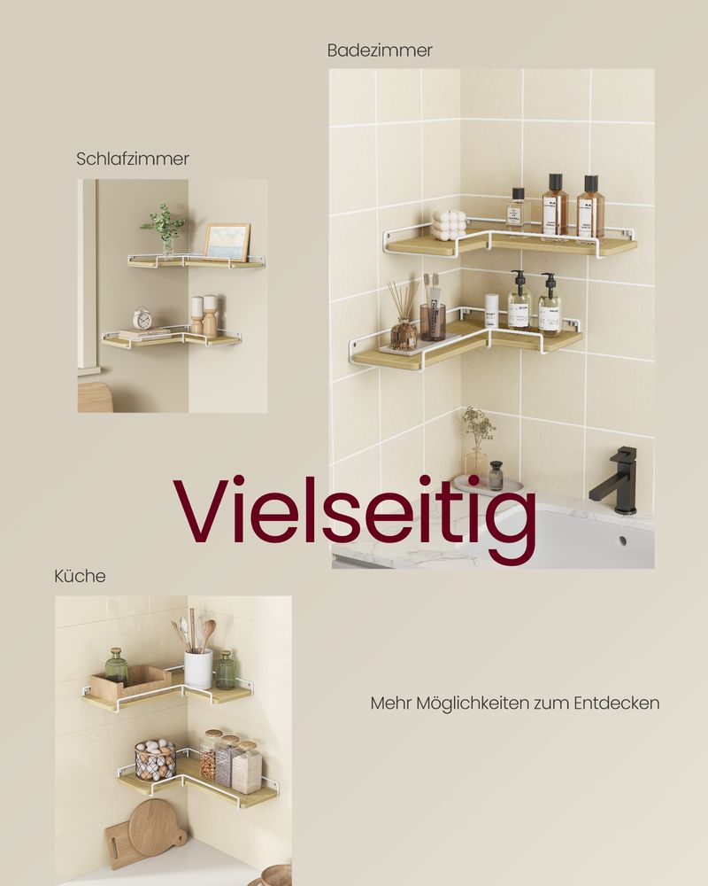 Vasagle Σετ με 2 Επιτοίχια Γωνιακά Ράφια σε Σχήμα L - Natural Oak / Cloud White - LLS831Y70