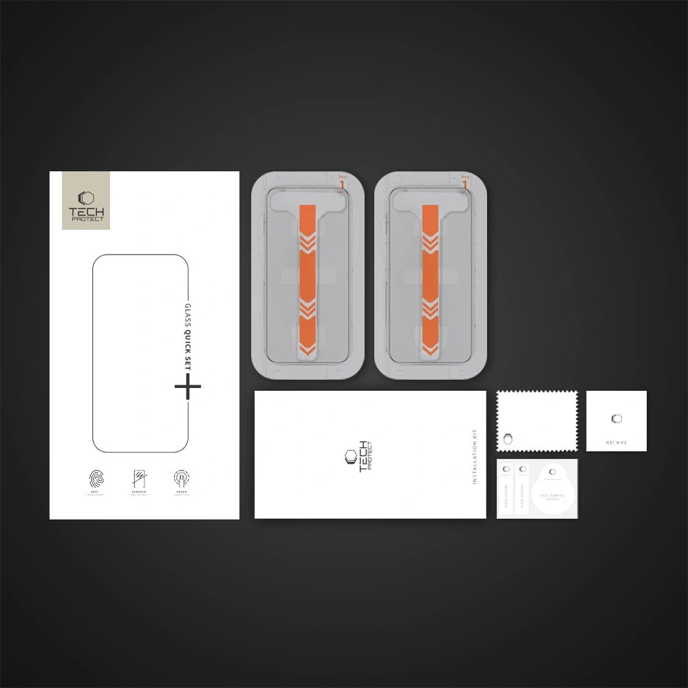 Tech - Protect iPhone 13 / 13 Pro / 14 / 16E - Quick Set+ - Σετ με 2 Full Screen Αντιχαρακτικά Γυαλιά Οθόνης και Οδηγό Τοποθέτησης - Black