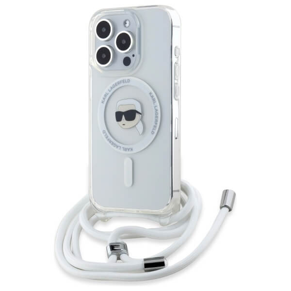 Karl Lagerfeld iPhone 16 Pro Max - Crossbody IML Karl Head - MagSafe Σκληρή Θήκη με Πλαίσιο Σιλικόνης και Λουράκι - Διάφανη - KLHMP16XHCKHNT