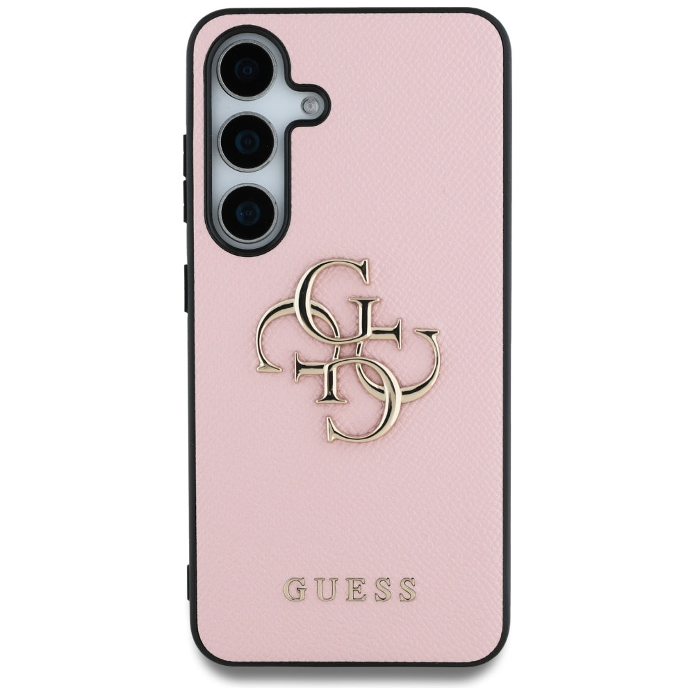 Guess Samsung Galaxy S25 - Grained Big 4G Logo Small Classic Logo - Σκληρή Θήκη με Επένδυση από Οικολογικό Δέρμα - Pink - GUHCS25SPGT4MBP