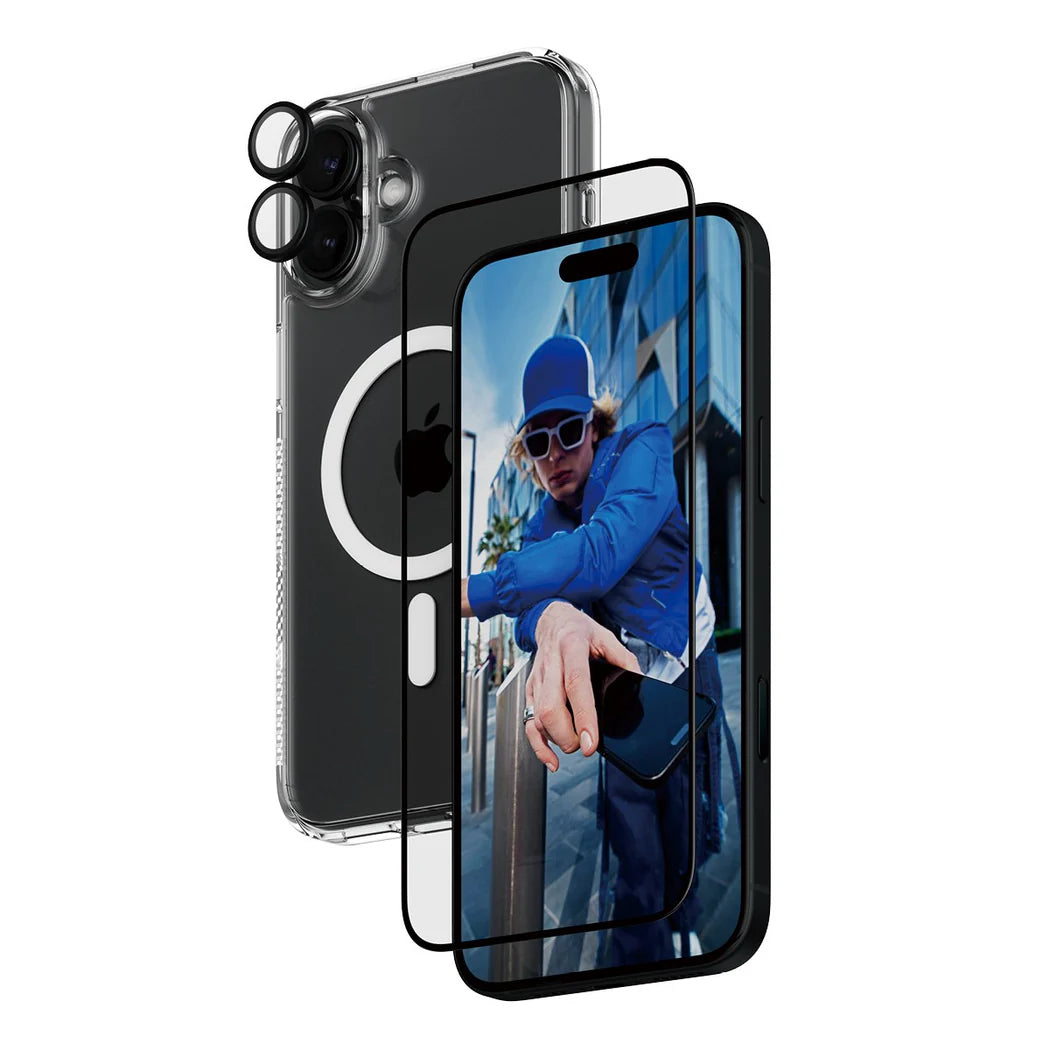 PanzerGlass iPhone 16 Plus - Σετ με 1 Αντιχαρακτικό Γυαλί Οθόνης Ultra - Wide Fit, 1 Αντιχαρακτικό Γυαλί για την Κάμερα και 1 Σκληρή Θήκη με MagSafe - Διάφανο