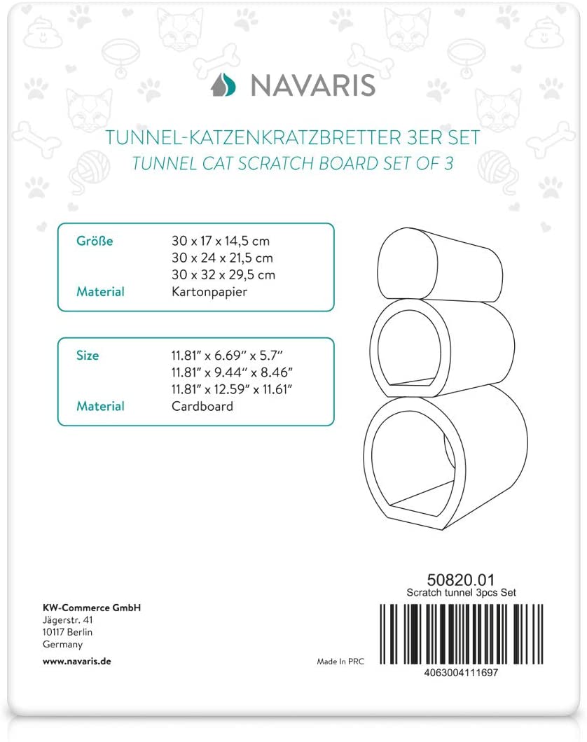 Navaris Cat Tunnel Scratcher Set - Σετ με 3 Κομμάτια Ονυχοδρόμιο Τούνελ για Γάτες - 50820.01