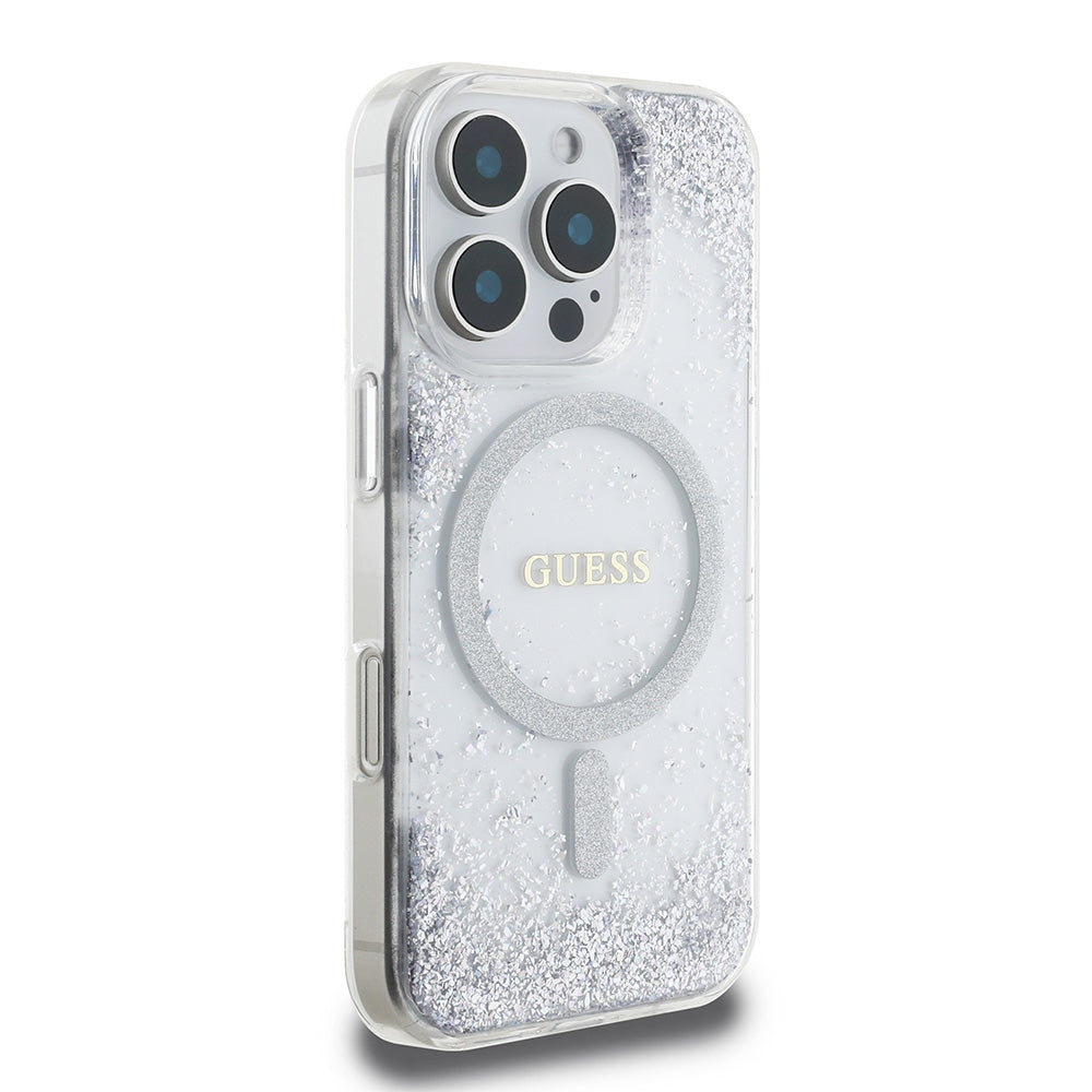 Guess iPhone 16 Pro Max - Resin Gradient Glitter - MagSafe Σκληρή Θήκη με Πλαίσιο Σιλικόνης - Silver - GUHMP16XRGRGES