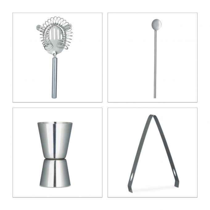 Relaxdays Σετ Κοκτέιλ 5 Τεμαχίων από Ανοξείδωτο Ατσάλι - Silver - 4052025205812