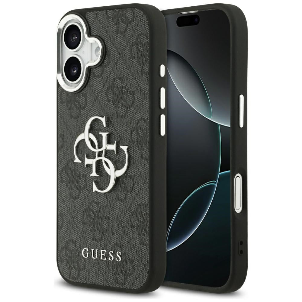 Guess iPhone 17 - 4G Big 4G Classic Logo - Σκληρή Θήκη με Πλαίσιο Σιλικόνης και Επένδυση από Οικολογικό Δέρμα - Black / Silver - GUHCP17SP4G4SMCK