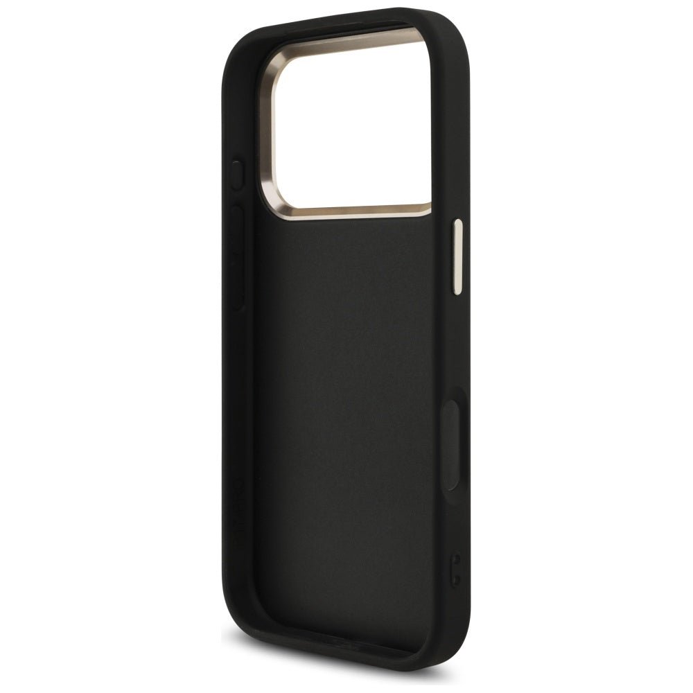 Guess iPhone 17 Pro - 4G Big 4G Classic Logo - Σκληρή Θήκη με Πλαίσιο Σιλικόνης και Επένδυση από Οικολογικό Δέρμα - Black / Gold - GUHCP17L4GMGCGR
