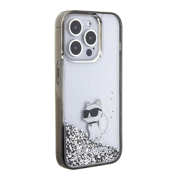 Karl Lagerfeld iPhone 15 Pro Max - Liquid Glitter Choupette Σκληρή Θήκη με Πλαίσιο Σιλικόνης - Διάφανη - KLHCP15XLKCNSK