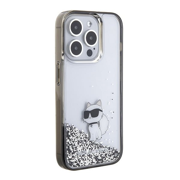 Karl Lagerfeld iPhone 15 Pro Max - Liquid Glitter Choupette Σκληρή Θήκη με Πλαίσιο Σιλικόνης - Διάφανη - KLHCP15XLKCNSK
