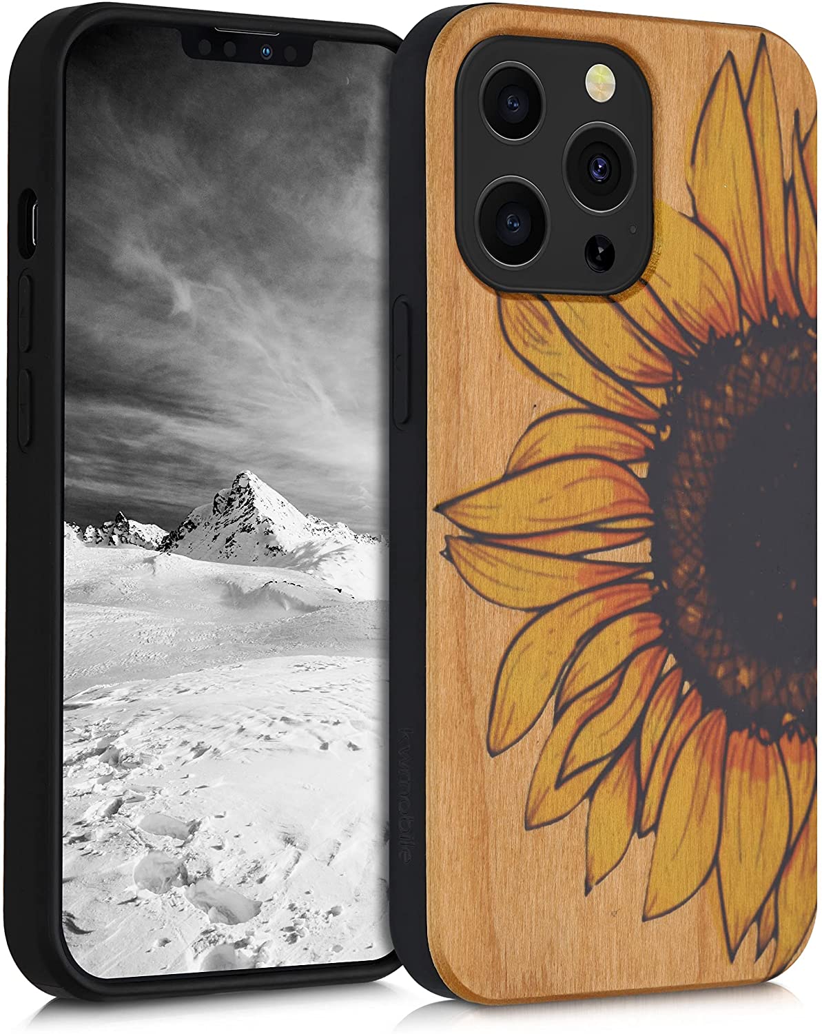 KW iPhone 13 Pro Θήκη από Φυσικό Ξύλο Design Wood Sunflower - Yellow / Dark Brown / Light Brown - 55967.03