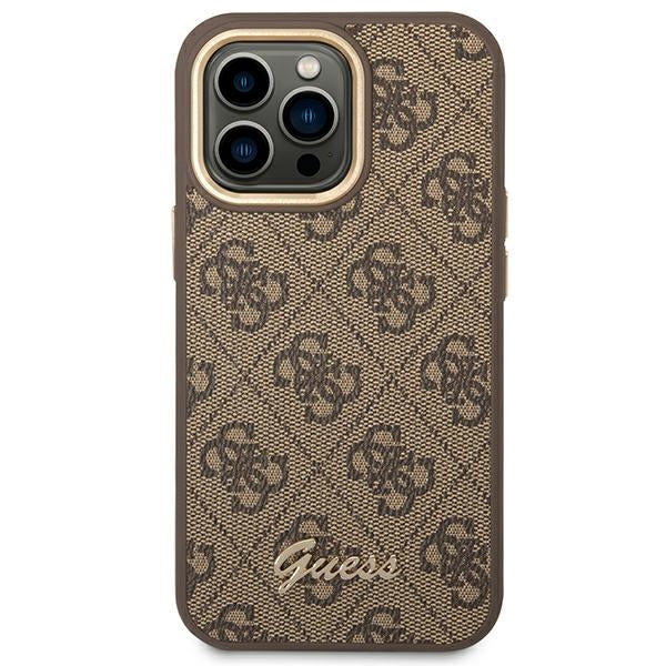 Guess iPhone 14 Pro Max 4G Vintage Gold Logo Σκληρή Θήκη με Πλαίσιο Σιλικόνης - Brown - GUHCP14XHG4SHW