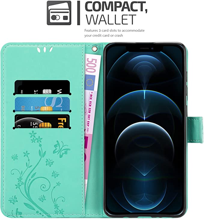 Cadorabo iPhone 13 Pro Max Θήκη Πορτοφόλι Stand από Δερματίνη - Floral - Turquoise