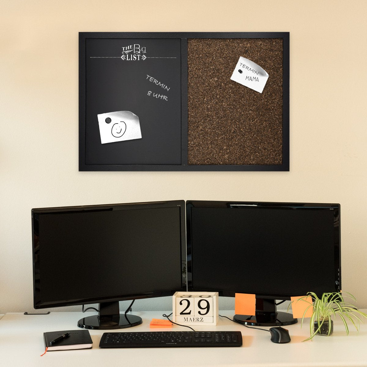 Navaris Combo Board with Chalk and Cork Boards - Διπλός Πίνακας Ανακοινώσεων με Μαγνητικό Μαυροπίνακα και Πίνακα από Φελλό - Brown - Black - 43226