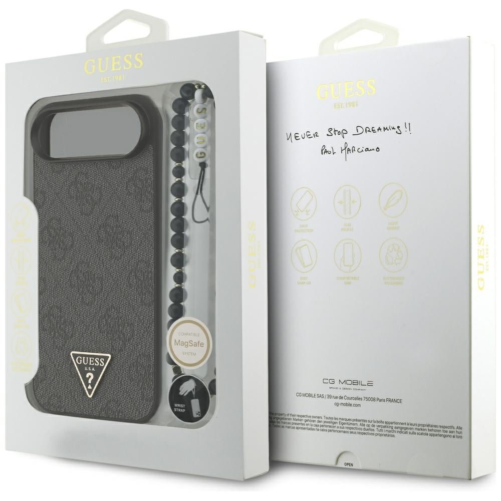 Guess iPhone Air - 4G Strap Triangle Logo MagSafe - Σκληρή Θήκη με Επένδυση Συνθετικού Δέρματος και Λουράκι - Black - GUHMP17MP4TSDPPSK