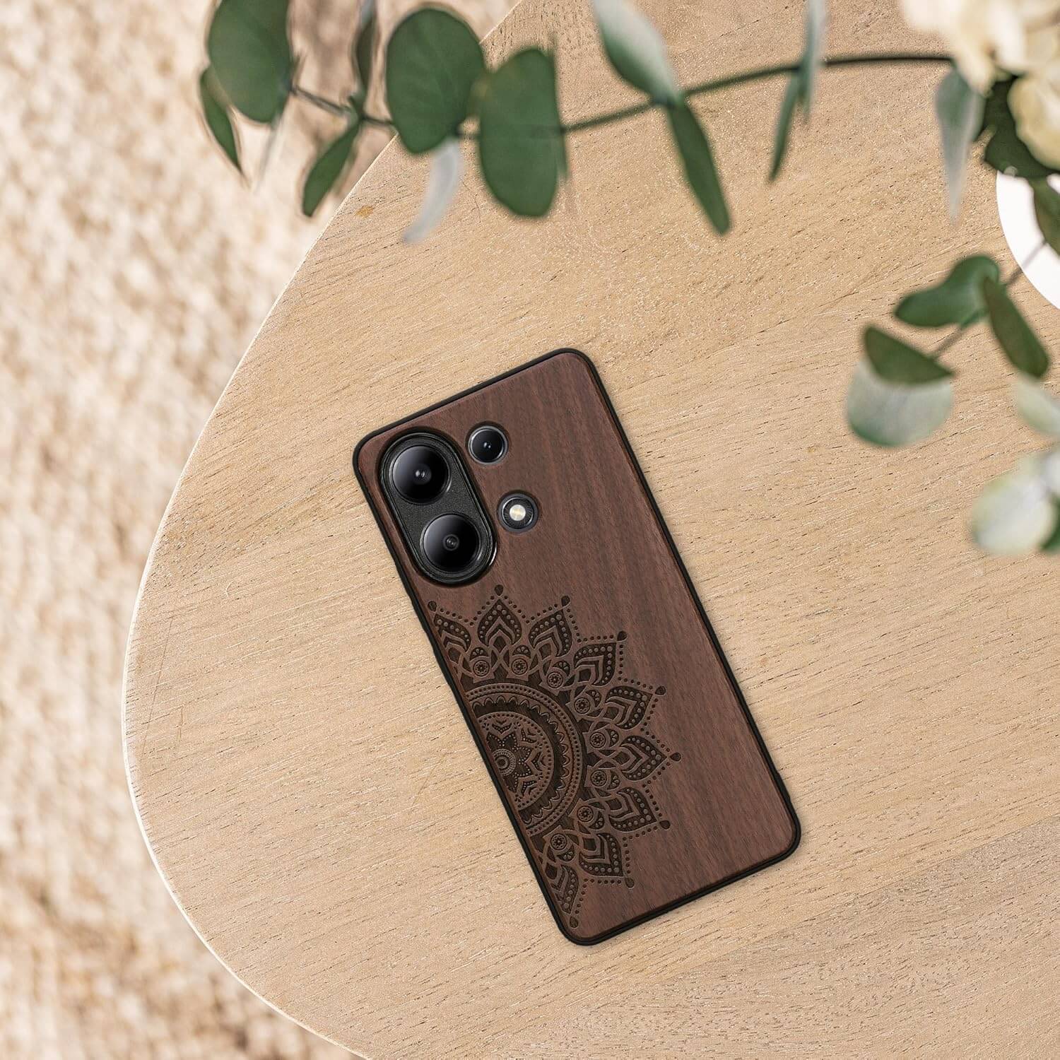 KW Xiaomi Redmi Note 13 4G Θήκη από Φυσικό Ξύλο - Design Rising Sun - Dark Brown