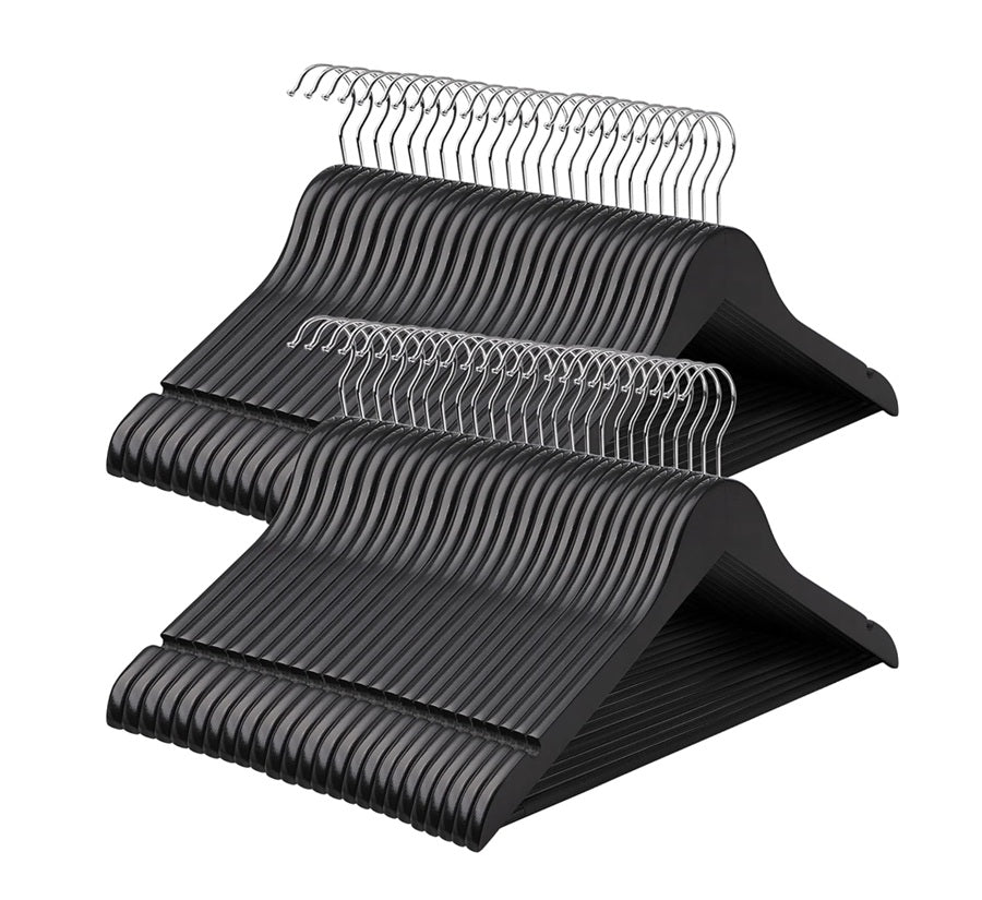 Songmics Σετ με 50 Ξύλινες Κρεμάστρες Ρούχων - Black - CRW02B-50