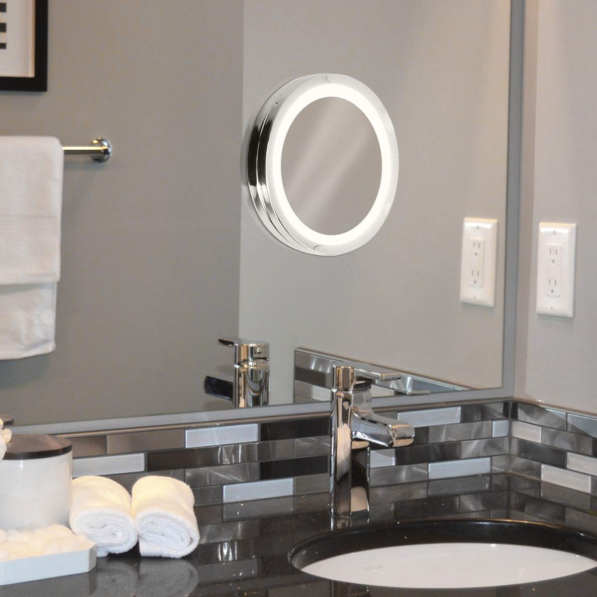 Navaris Μεγεθυντικός Καθρέφτης LED για Μακιγιάζ - 5x Μεγέθυνση - Silver - 44599.35