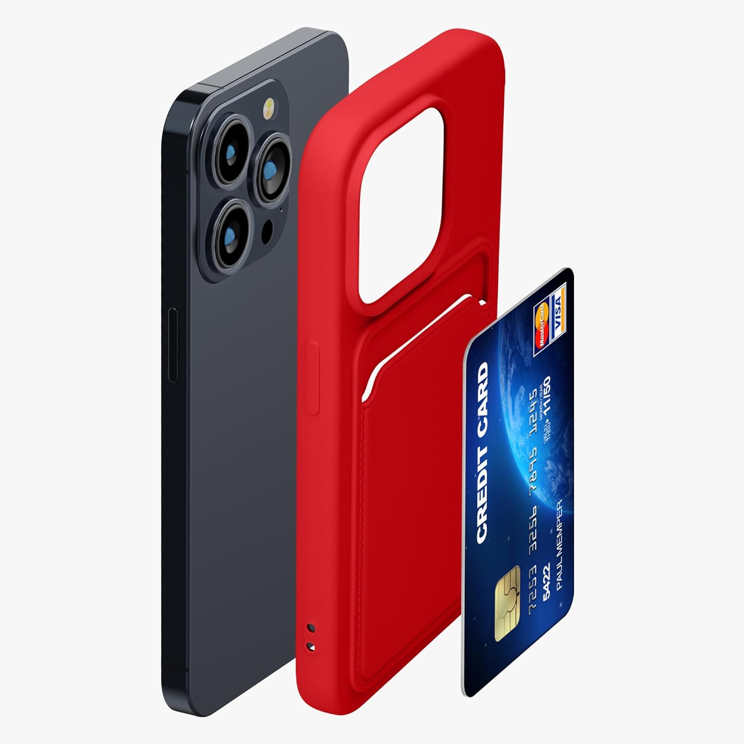 KW iPhone 15 Pro Θήκη Σιλικόνης TPU με Υποδοχή για Κάρτα - Red