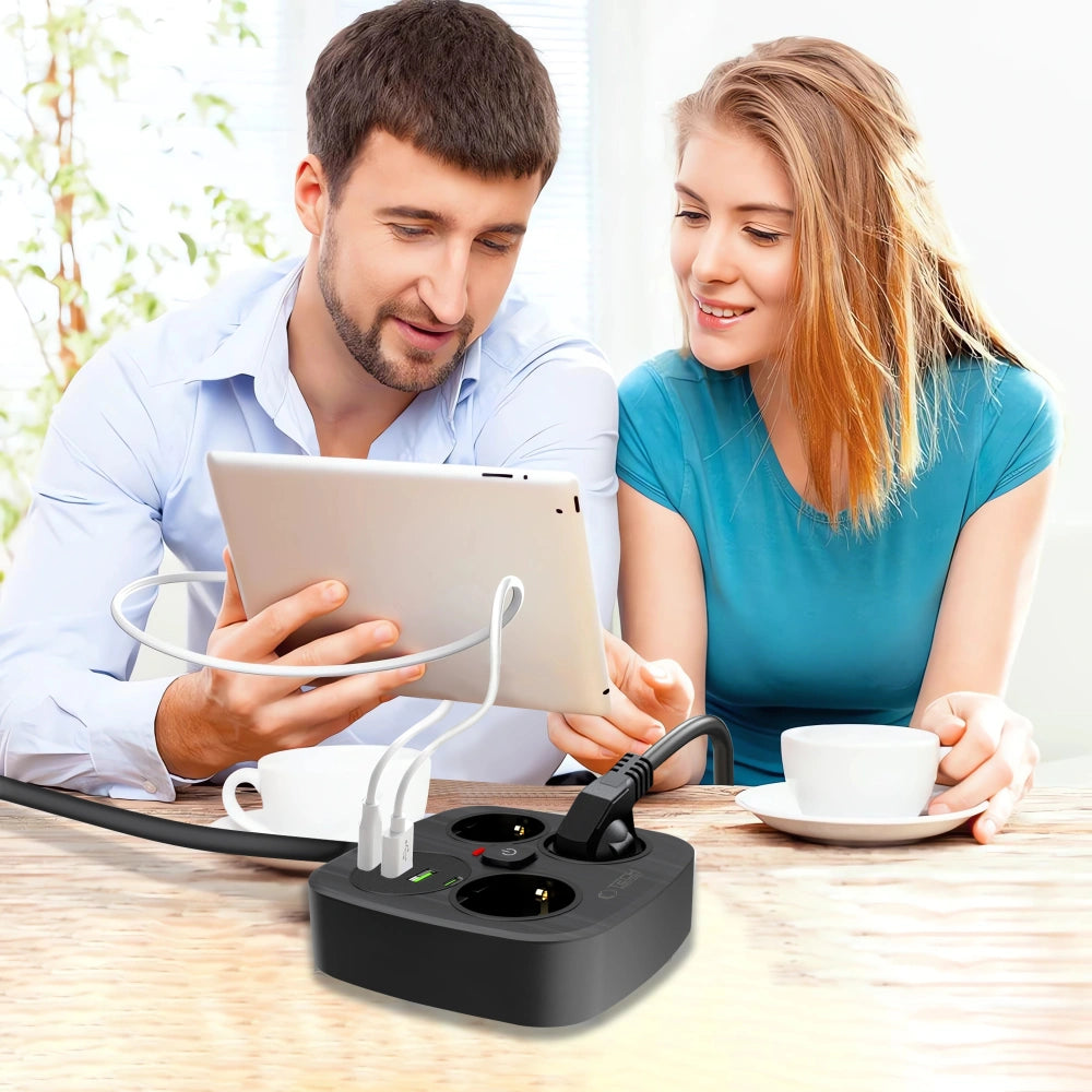 Tech-Protect PCS3X4 Πολύπριζο με 3 Πρίζες, 2 Θύρες USB και 2 Θύρες Type-C - Black