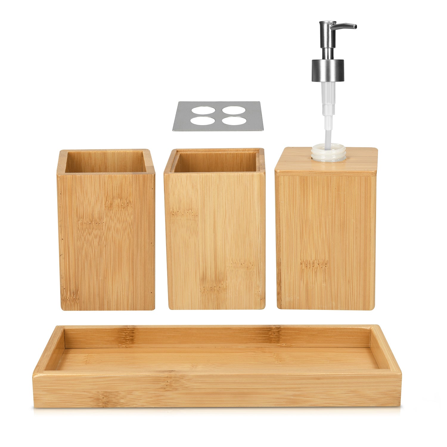 Navaris Bamboo Bathroom Accessories Ξύλινο Αξεσουάρ Μπάνιου Σετ 4 τεμαχίων από Bamboo - Natural Wood - 50084.04