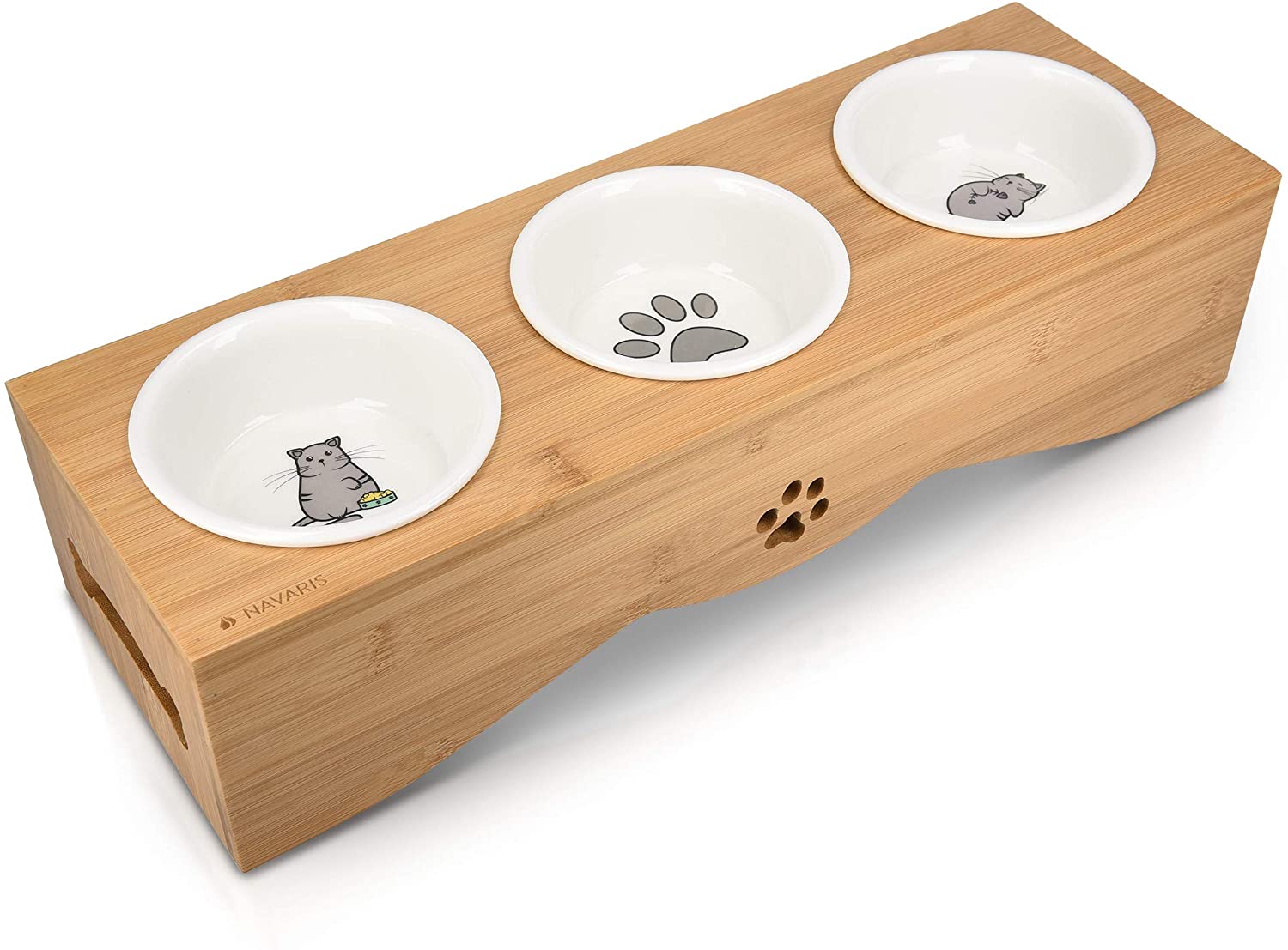 Navaris Raised Pet Bowls Stand - Ανυψωμένα Μπολ Φαγητού με Ξύλινη Βάση για Κατοικίδια - 130 ml - Wood - 53327.01